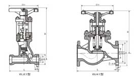 WJ41H、WJ41W 型 波纹管截止阀PN16～PN40外形尺寸图