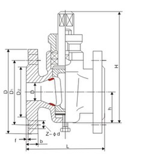 X43W-0.6P/RC 二通铸钢法兰式旋塞阀主要连接尺寸图